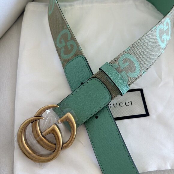 NEW Gucci GG Marmont Jumbo GG Belt Beige/Mint Size 85 inch 34 In main image 8